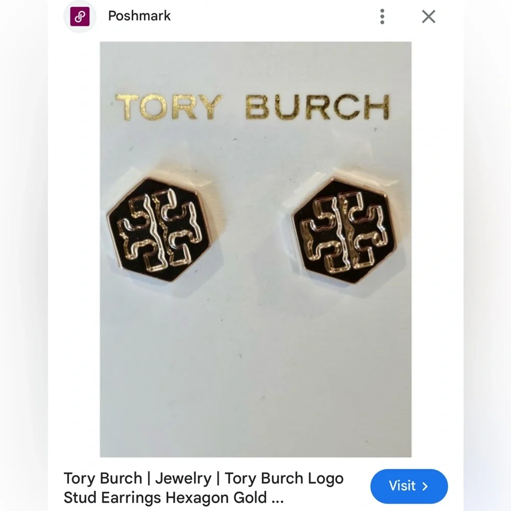 Tory Burch Black and Gold Hexagon Earrings